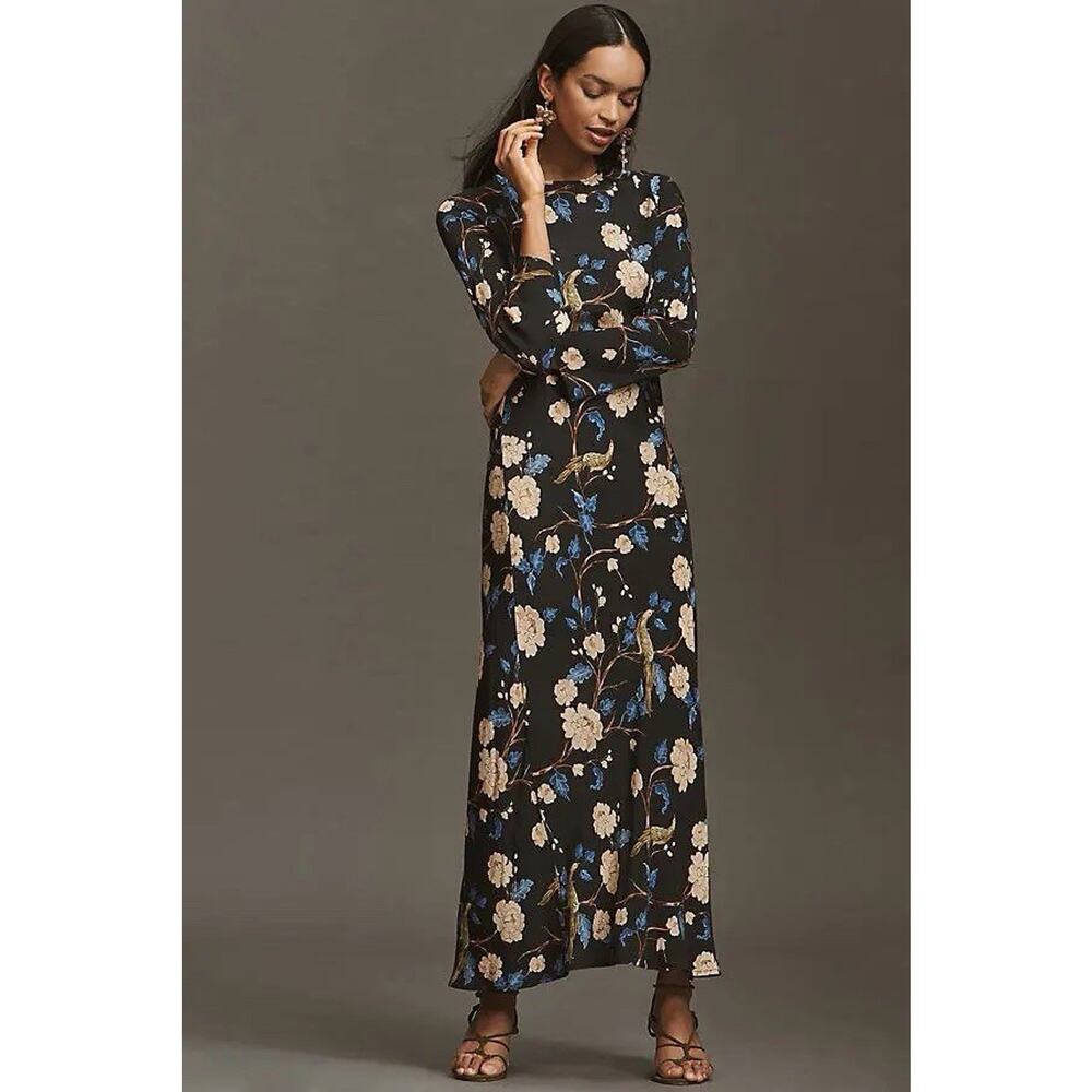 NWT Anthropologie Kinney The Label Nadia Night Garden Floral Bird Maxi Dress XS